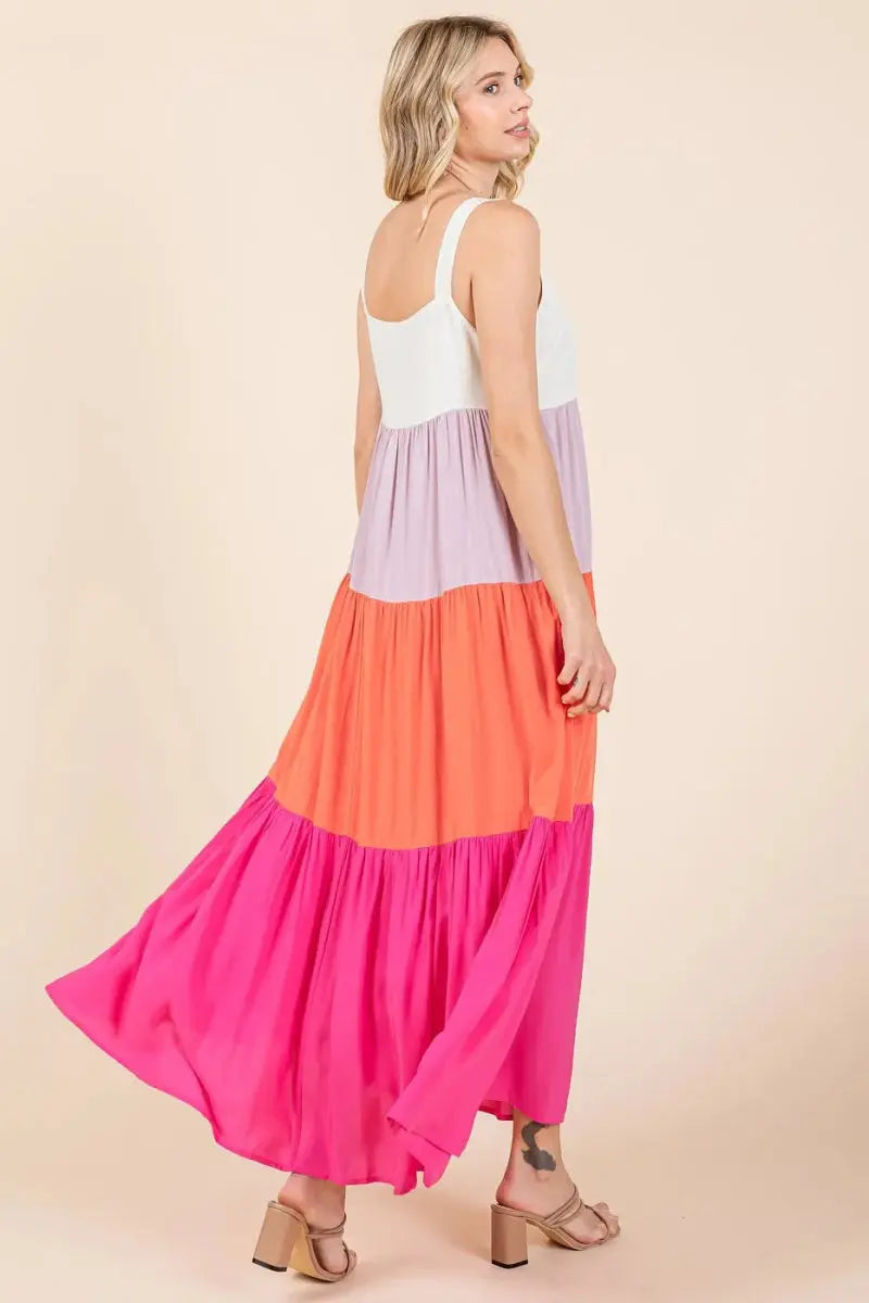 Mittoshop Color Block Tiered Pull-On Maxi Dress for Women - Love Salve